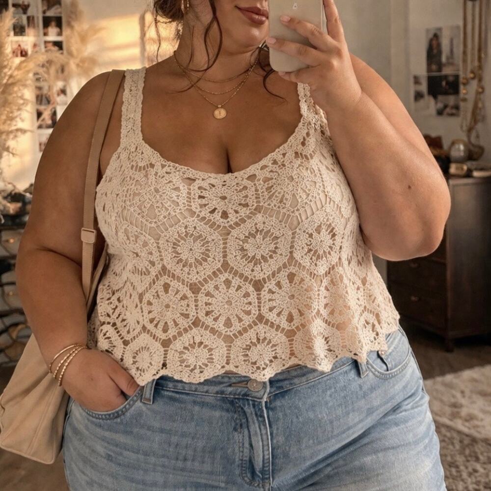 FESTI Crochet Lace Tank Top Boho Festival Coastal Cowgirl Large